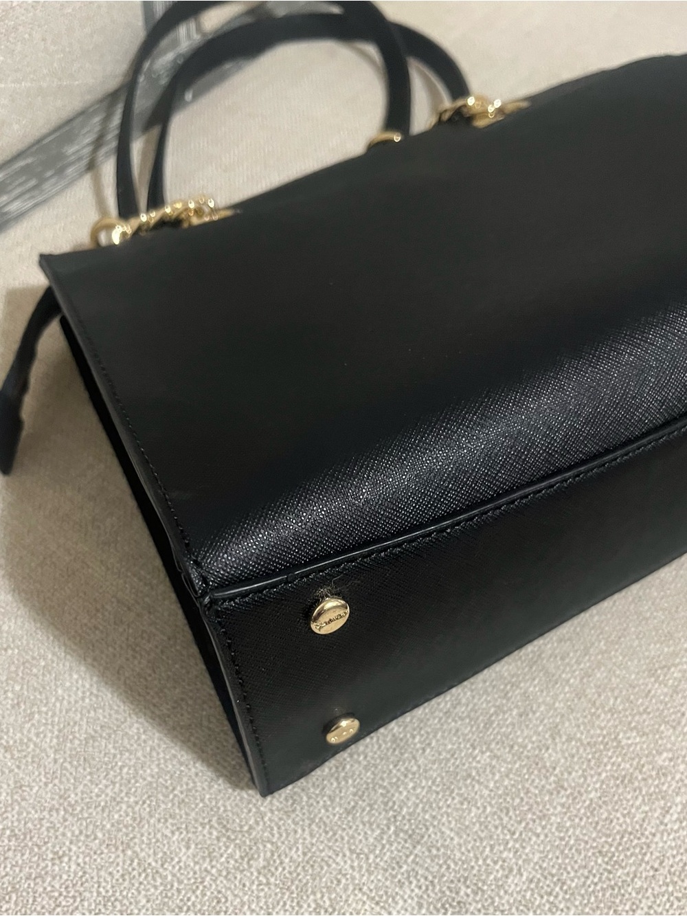 Calvin Klein Black Saffiano Chain Strap Satchel Tote Bag + Adjustable Strap - Picture 7 of 10